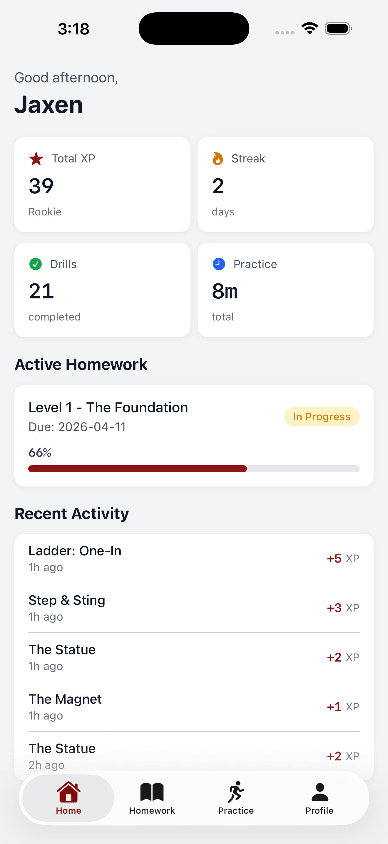 Player home dashboard